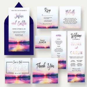 日落湖泊婚礼请柬套装 Sunset Lake Wedding Invitation Suite