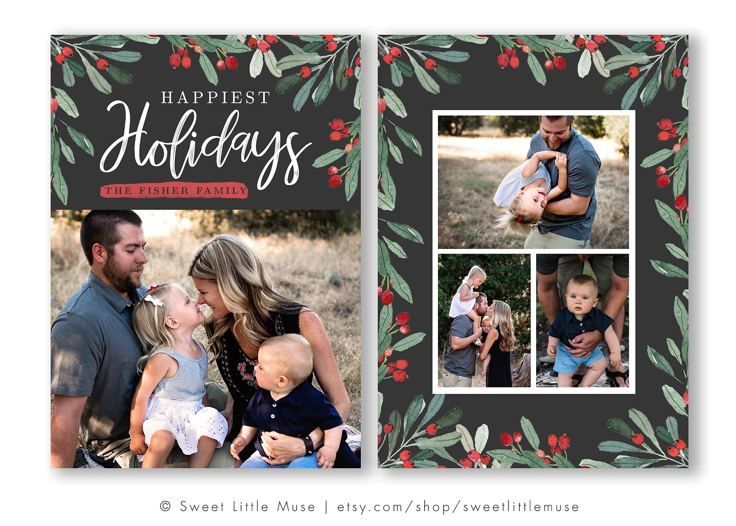 水彩花卉圣诞卡模板 Christmas Card Template