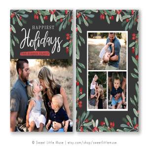 水彩花卉圣诞卡模板 Christmas Card Template