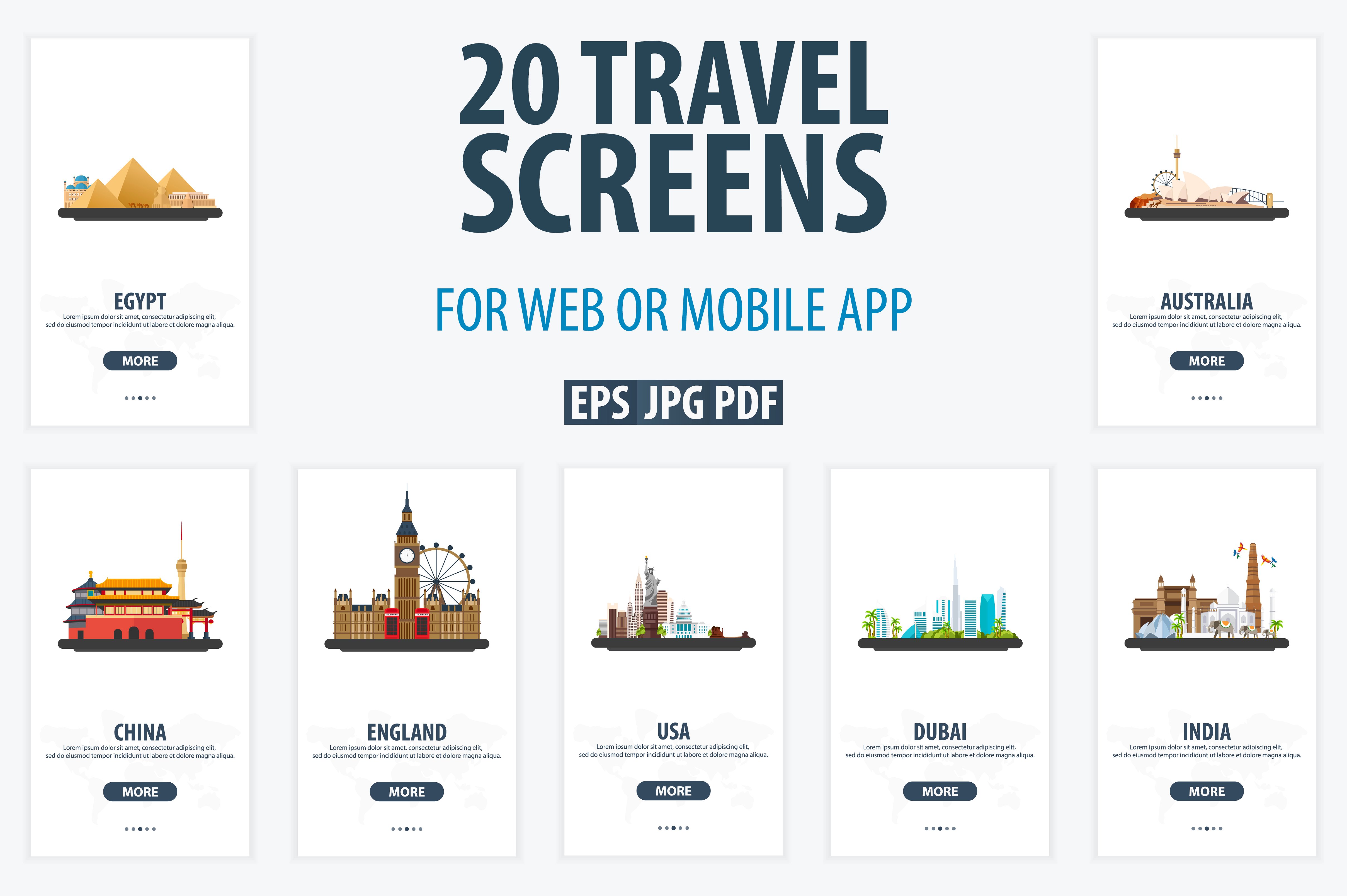 20个国家旅行 APP 启动界面图 Travel UI/UX Screens