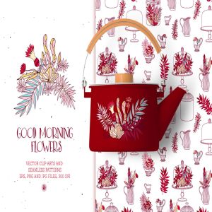 插花艺术水彩手绘图案无缝花样纹理背景素材 Good Morning Flowers