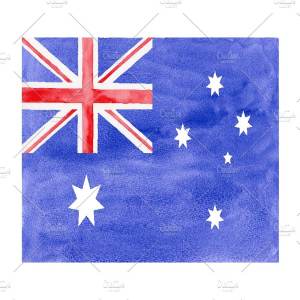 一枚水彩澳大利亚国旗 Watercolor Flag of Australia