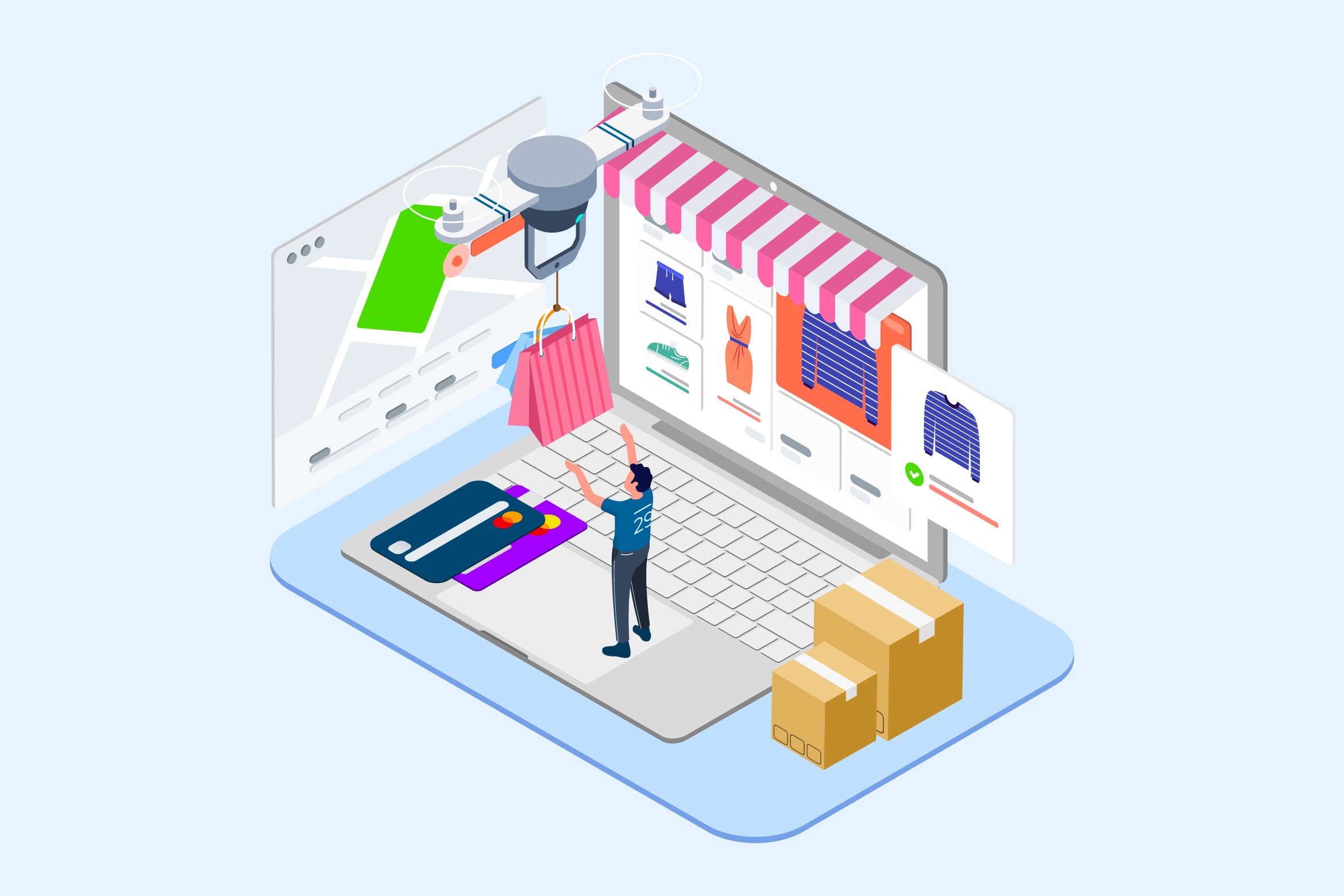 无人机快递配送场景2.5D等距概念矢量插画v2 Drones Delivery Isometric Illustration – T2