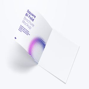 方形对折页传单/小册子设计效果预览样机02 Square Bi Fold Brochure Mockup 02