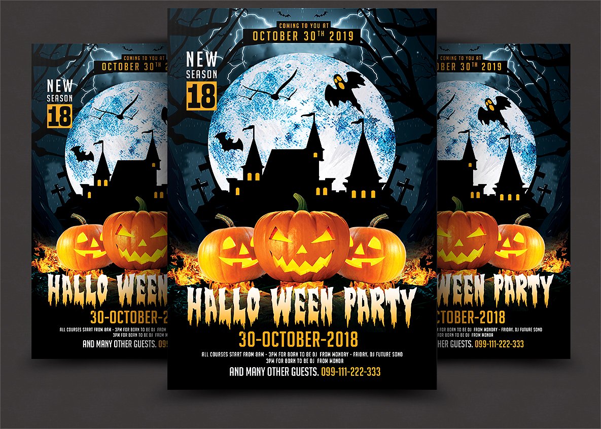 万圣节恐怖南瓜派对宣传单设计素材 Halloween Party Flyer