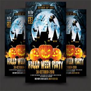 万圣节恐怖南瓜派对宣传单设计素材 Halloween Party Flyer
