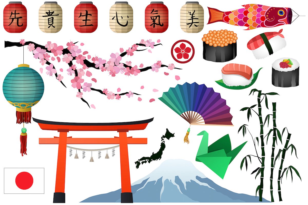 日本&亚洲民族风格艺术剪贴画 Japanese & Asian Clipart Vector, PNG