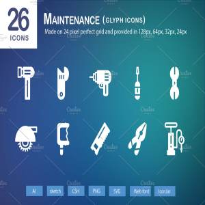 26个建筑维修工具icon图标 26 Maintenance Glyph Icons