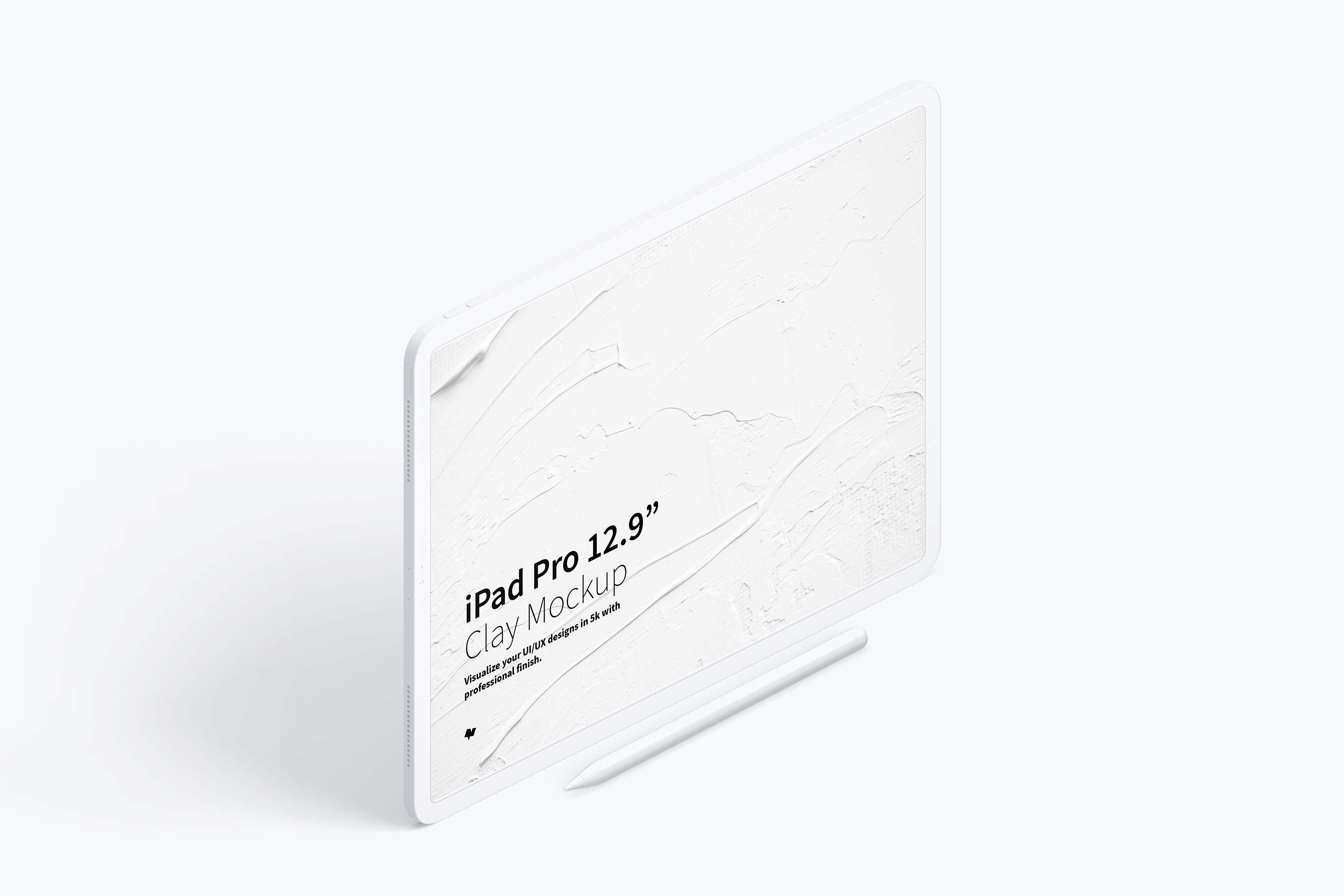 iPad Pro平板电脑黏土陶瓷材质等距右视图样机03 Clay iPad Pro 12.9 Mockup, Isometric Right View 03