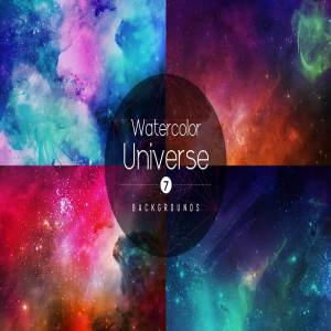 水彩宇宙星空手工制作背景套装 Watercolor Universe Backgrounds – 1