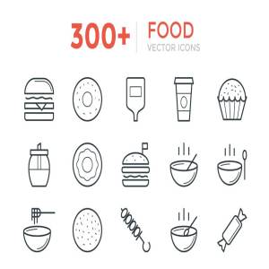 300+极简黑色线条快餐食物图标 300+ Food Vector Icons