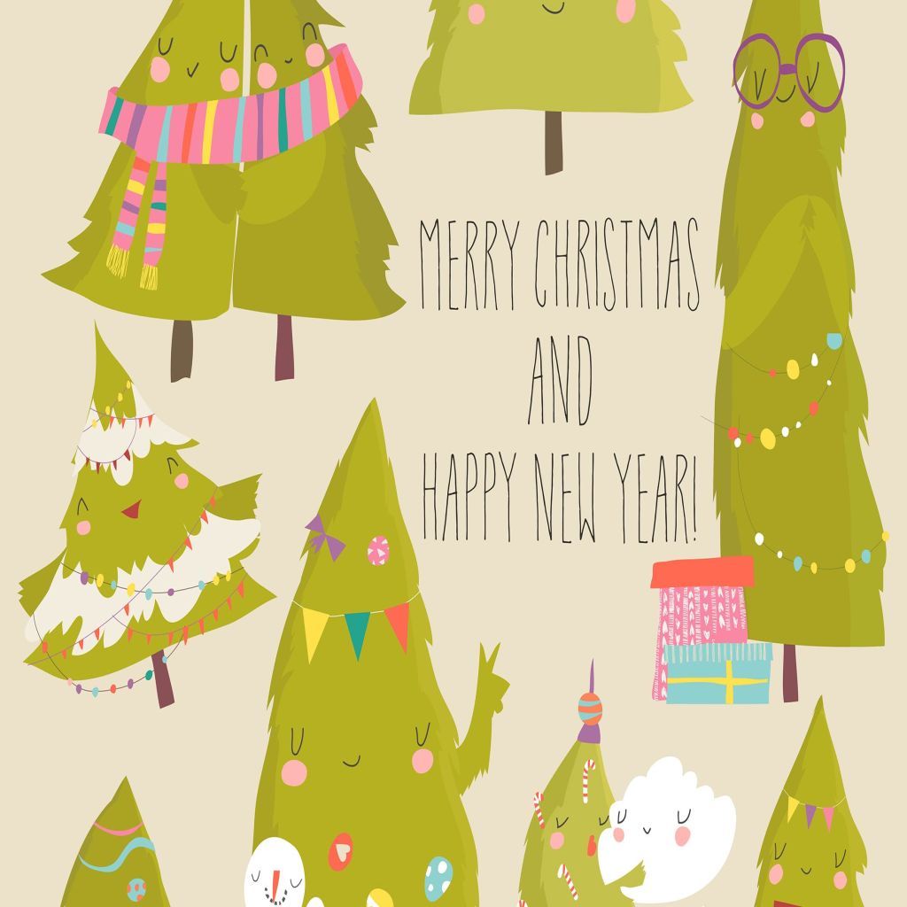 圣诞树卡通手绘矢量插画素材 Set of cartoon Christmas trees. Vector illustratio插图