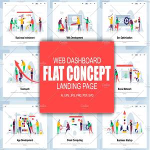 现代化扁平设计理念Web仪表盘登录页面模板 Landing Page Templates