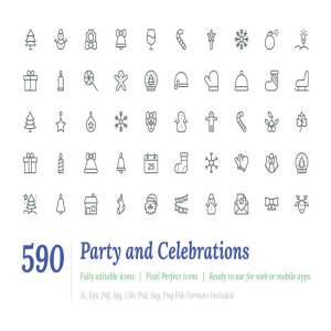 590枚派对和庆祝活动主题线条图标 590 Party and Celebrations Line Icon