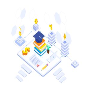 教育基金区块链平台等距概念插画v2 Education Fund Blockchain Platform Isometric – FV
