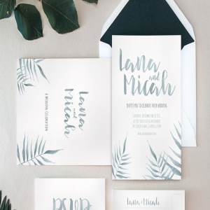 水彩树叶图案邀请卡模板 Watercolor Foliage Invitation Suite