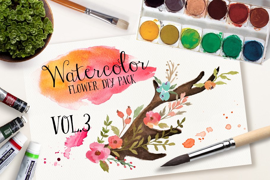 水彩花卉DIY素材包 Watercolor flower DIY pack Vol.3