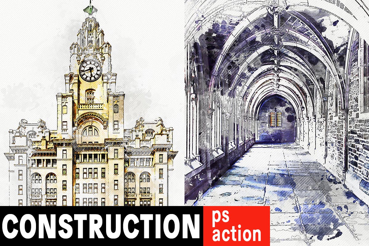 水彩/素描/抽象建筑艺术风格PS动作