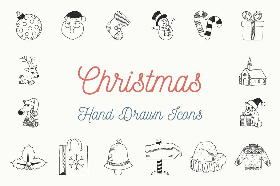 手绘圣诞节日元素线条概念图标 Christmas Hand Drawn Icons