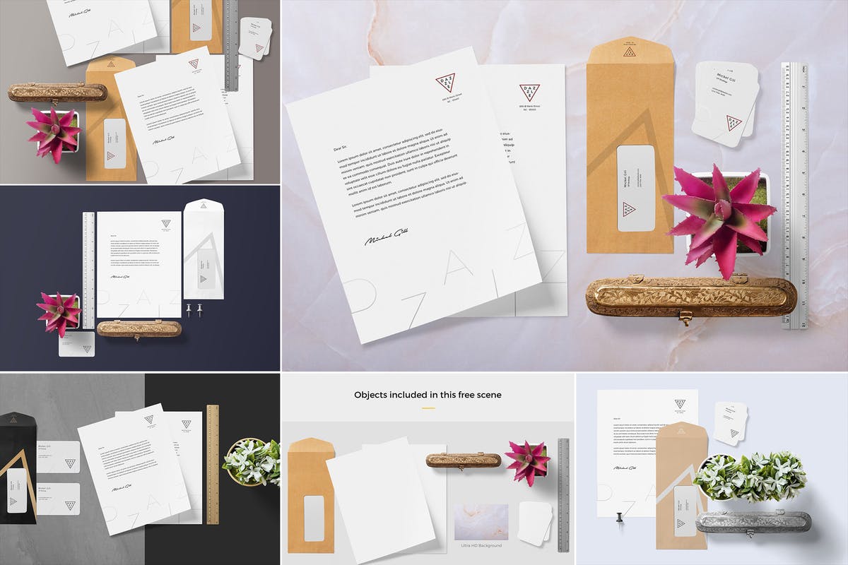 高品质企业品牌办公用品套装样机 Stationery Mockup Scenes