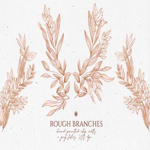 高清手绘橄榄枝叶PNG素材 Rough Branches