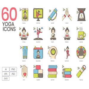 60个可爱的瑜伽相关元素图标下载[Ai]
