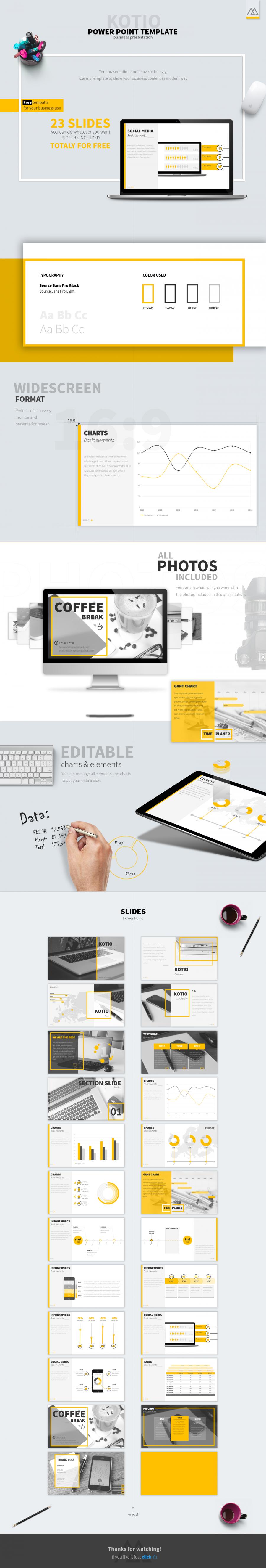 一套黄色系简洁精美免费PPT Kotio Free Powerpoint Templates