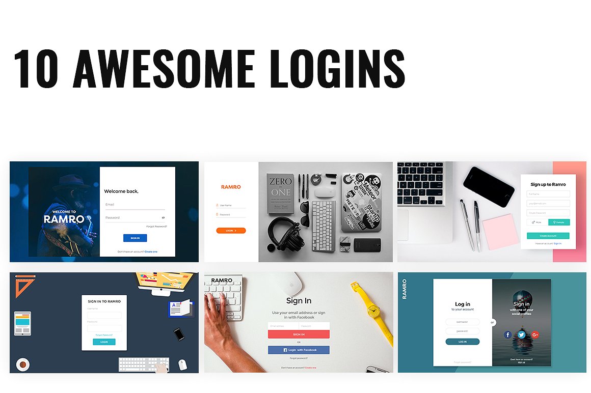 网站注册登录界面模板 Ramro Web UI Kit – Login/Signups