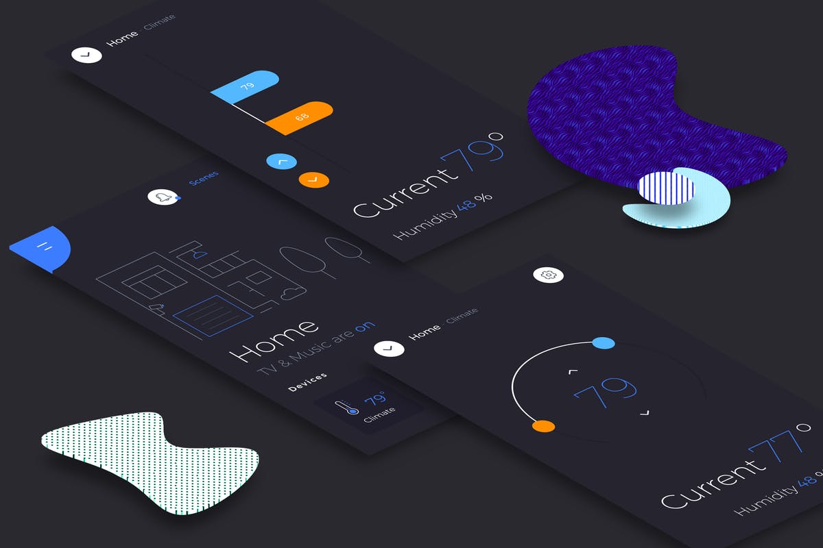 智能家居APP应用状态界面模板 Smart Home Climate Mobile Ui v.2