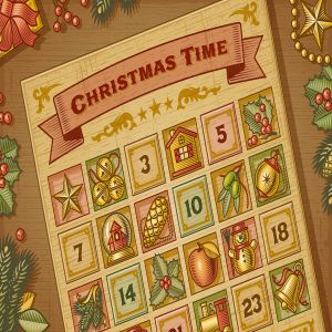 复古木刻风格圣诞节主题日历设计模板 Vintage Christmas Advent Calendar
