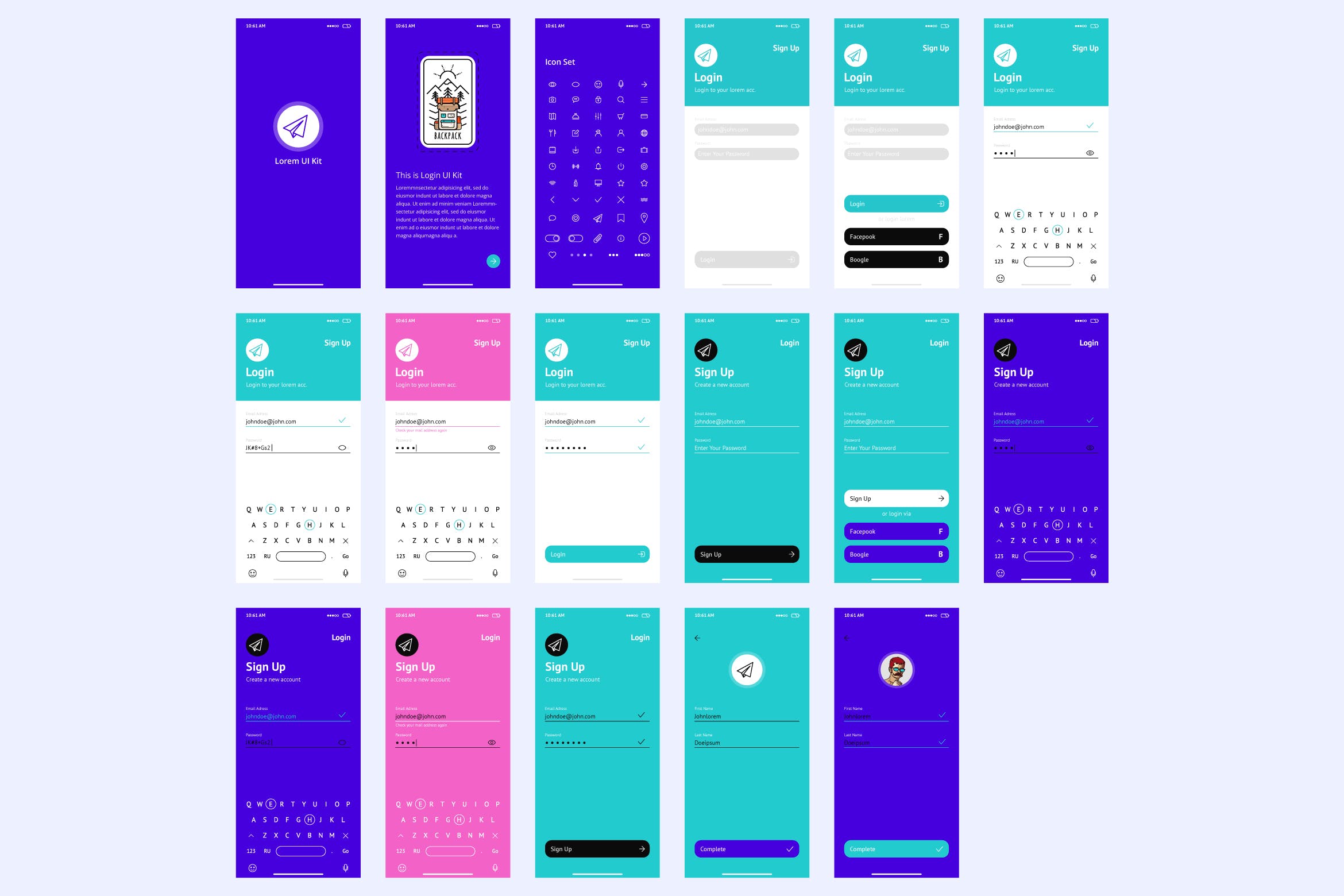 APP注册登录界面设计UI套件 Vector Wireframe Ui Kit for Login and Sign Up