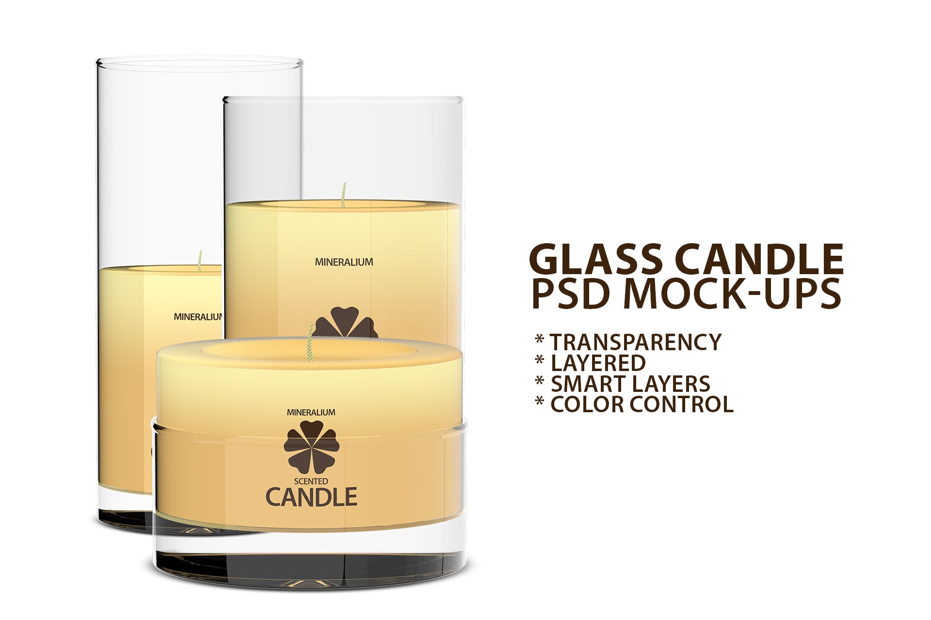 玻璃蜡烛外观设计PSD样机模板 Glass Candle PSD Mock-ups