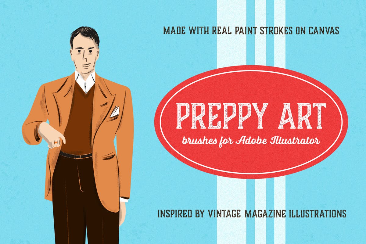 油画数码创作必备AI笔刷合集 Preppy Art Brushes for Adobe Illustrator