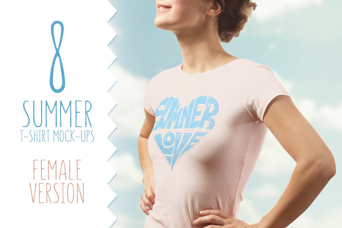 收腰女版T恤服装样机 Summer T-shirt Mock-up Female Version