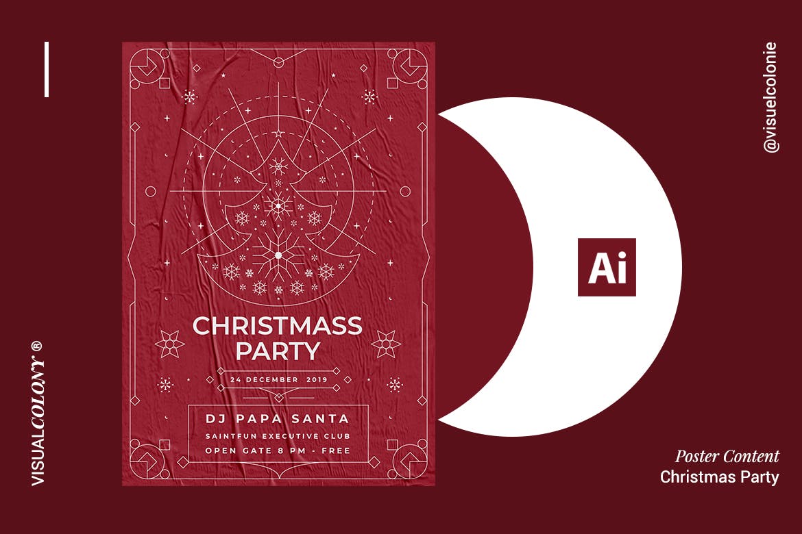 大红色圣诞派对活动海报设计模板 Christmas Party Poster