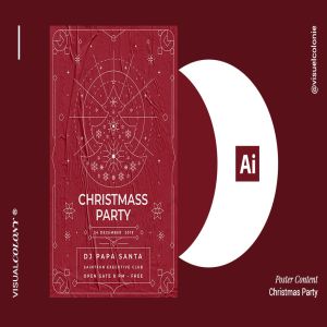 大红色圣诞派对活动海报设计模板 Christmas Party Poster