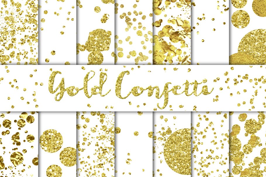 金色五彩纸屑叠层背景 Gold Confetti Overlays/Backgrounds
