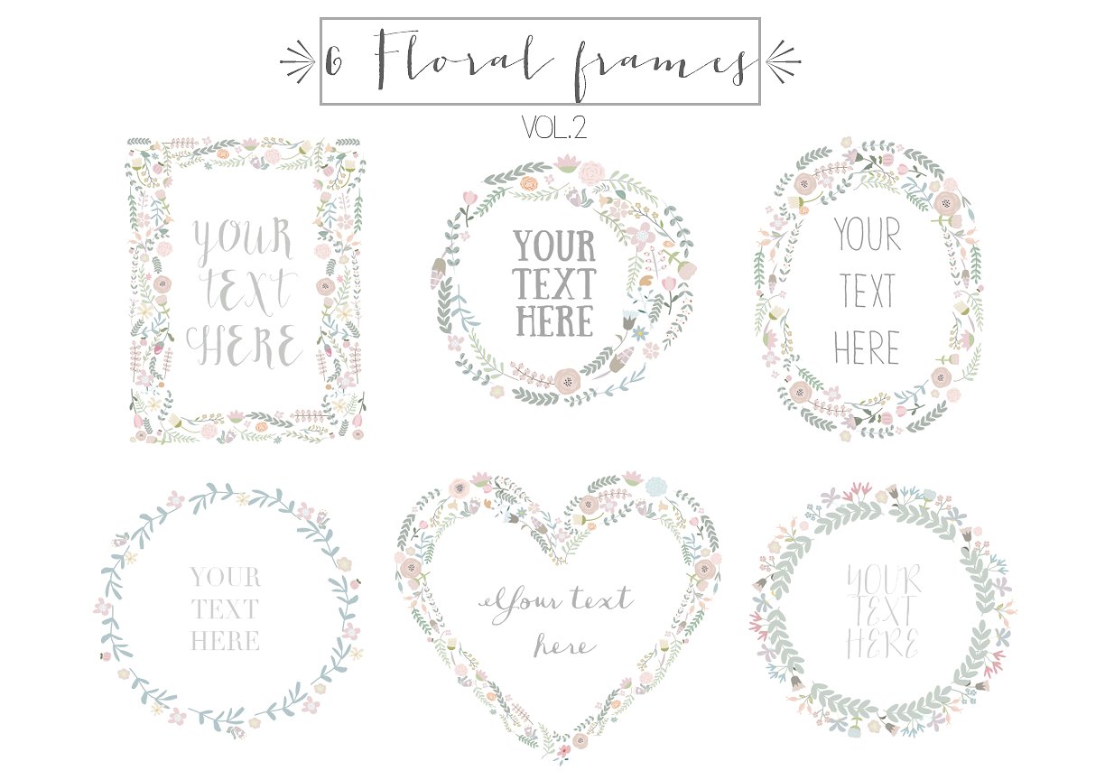 6款花卉花框剪贴画 6 Floral frames clipart, vol.2