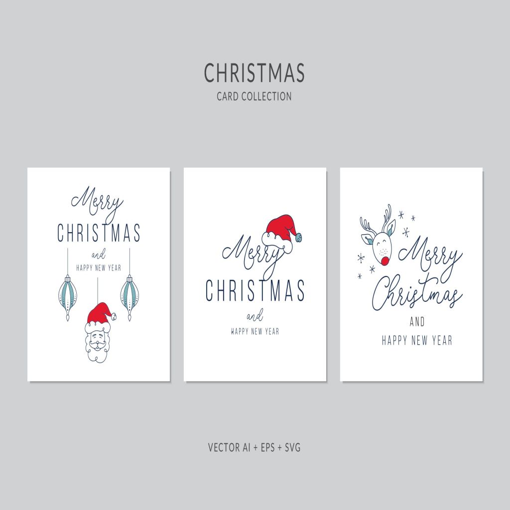 简约设计风格圣诞节贺卡矢量设计模板集 Christmas Greeting Card Vector Set插图