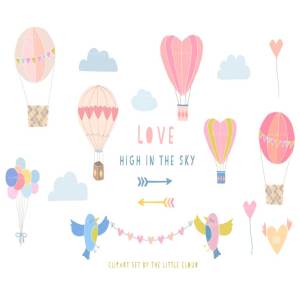 爱与天空婚礼婚庆剪贴画素材 Love in the sky wedding clip art set