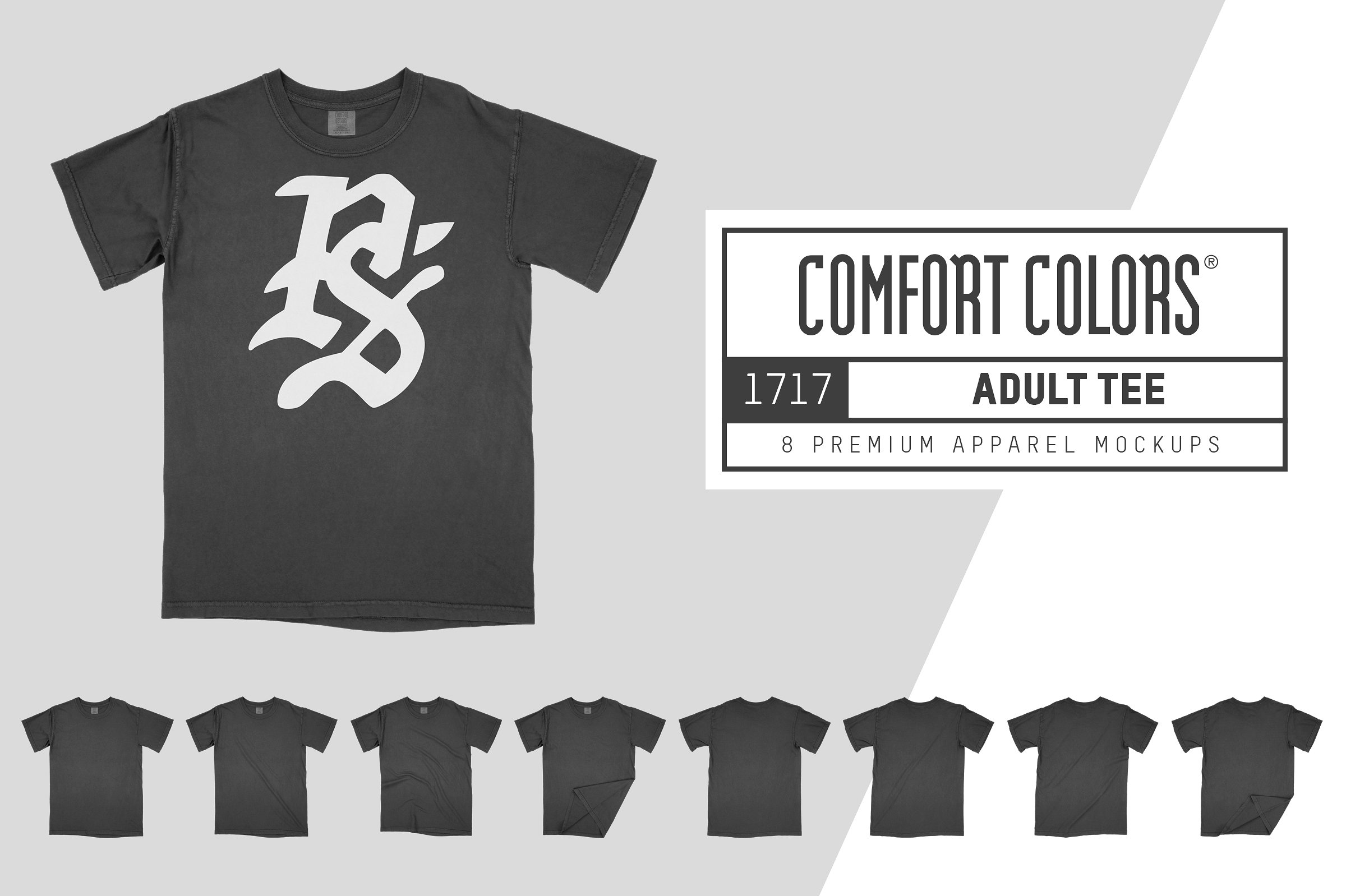 黑色成人圆领T恤服装样机 Comfort Colors 1717 Adult Tee Mocks
