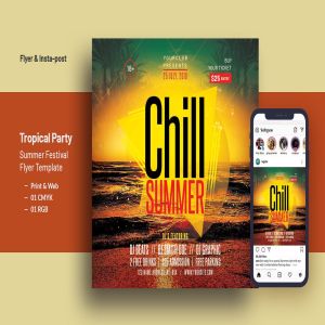 热带沙滩音乐节活动海报传单设计模板v13 Tropical Party Summer Festival Square Flyer V-13