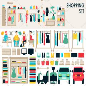 扁平风格购物设计元素合集 Shopping Flat Objects 9 collections