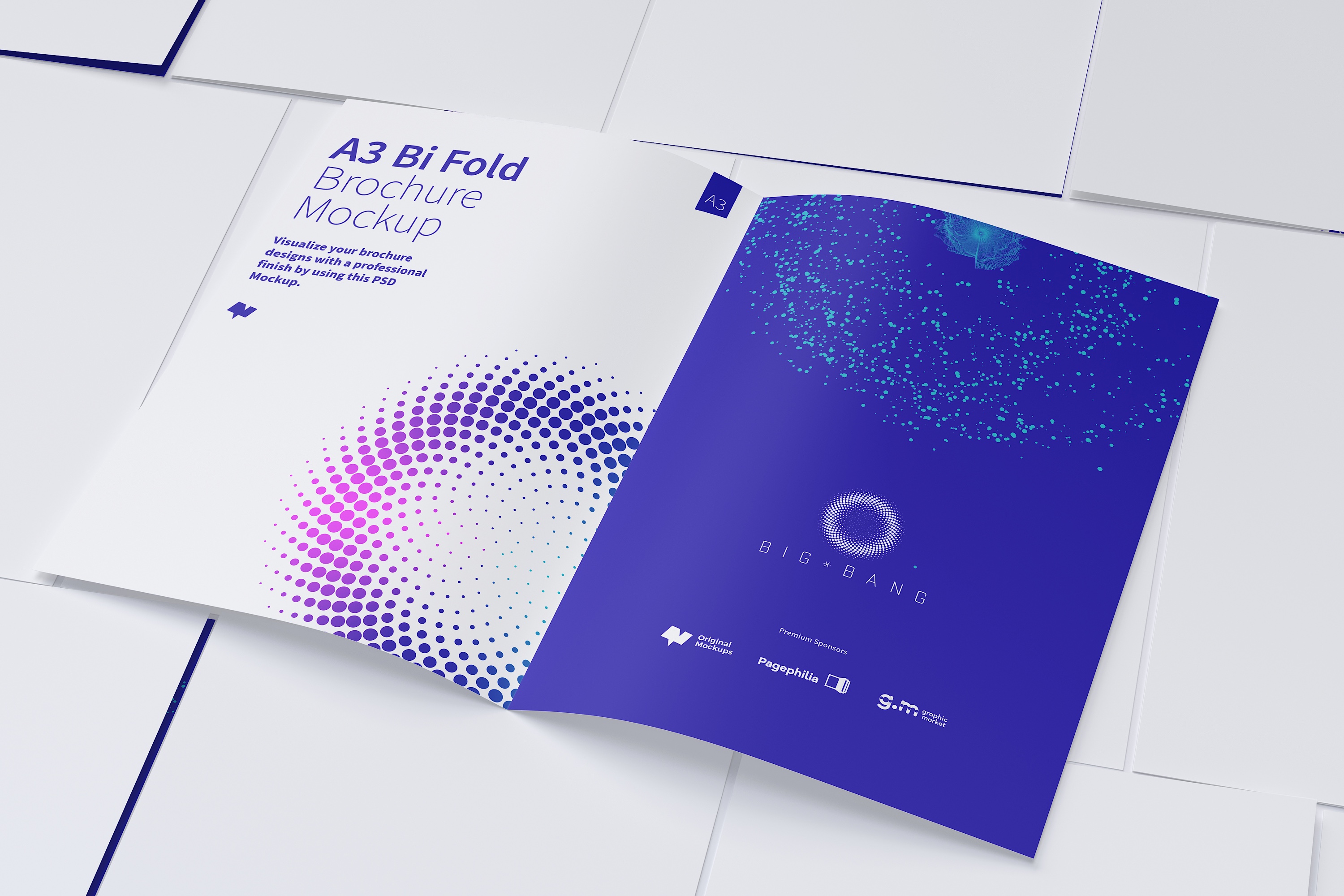 A3纸张大小传单设计图样机06 A3 Bi Fold Brochure Mockup 06