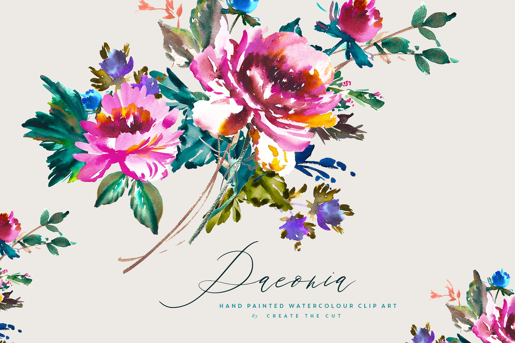 复古手绘水彩白芍花卉剪贴画 Hand Painted Clip Art – Paeonia