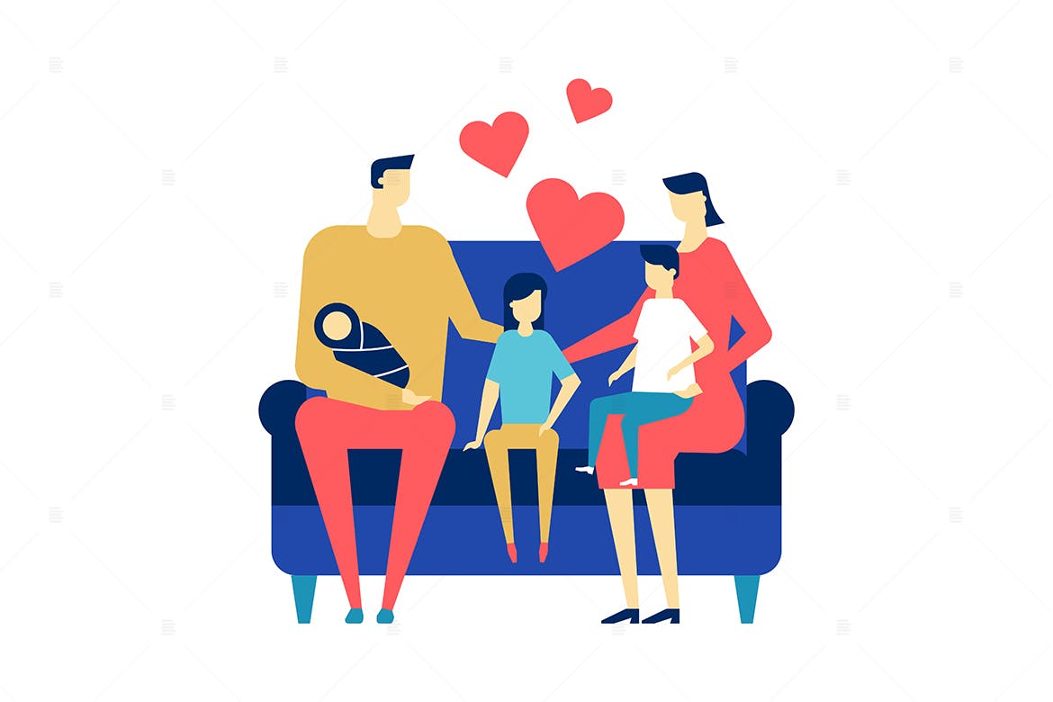 幸福家庭主题扁平设计风格矢量插画 Happy family – flat design style illustration