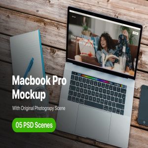 办公桌场景MacBook Pro屏幕预览样机模板v1 Macbook Pro Mockup Set Vol 01插图1