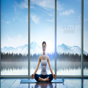 瑜伽打坐养生健康生活方式海报设计素材