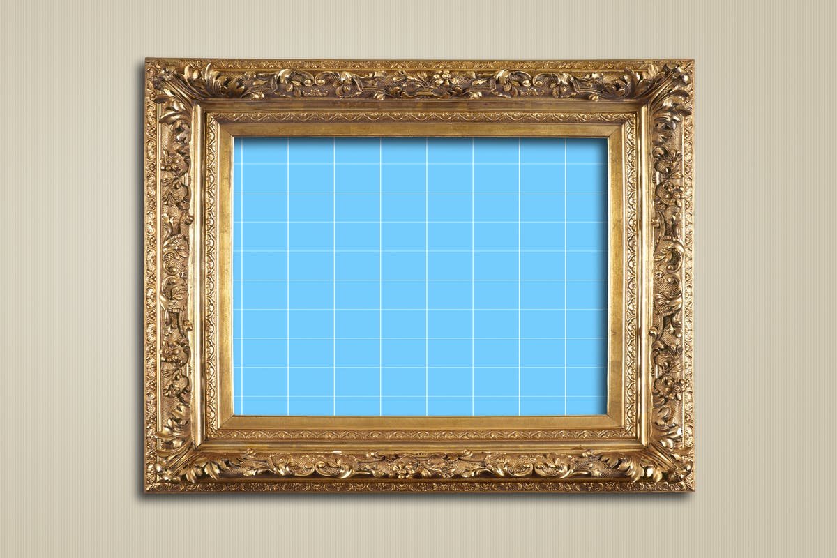 复古奢华金色边框画框样机V2 Antique Golden Frame Mockup 02