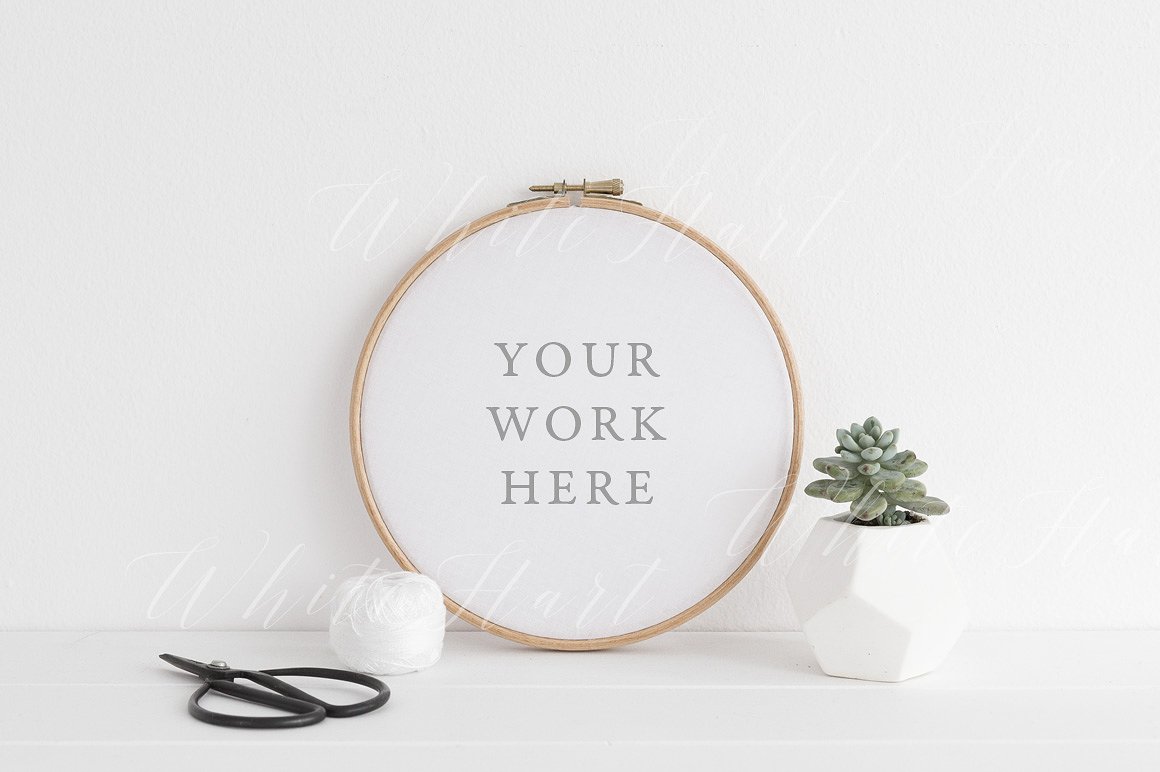 艺术圆款相框样机模板 Psd+Png Embroidery hoop mock up – Psd+Png